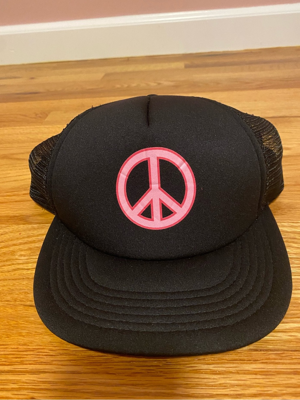 Pink Peace Sign Black Baseball Cap